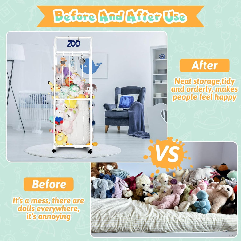 White Stuffed Animal Storage Zoo with Elastic Band and Net G87205
