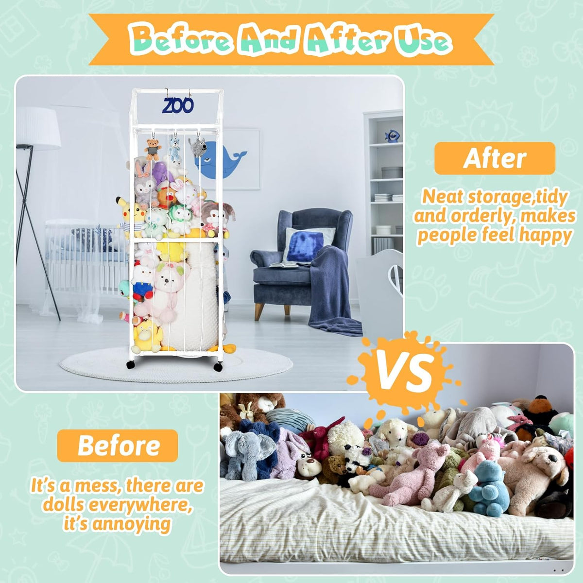 White Stuffed Animal Storage Zoo with Elastic Band and Net G87205