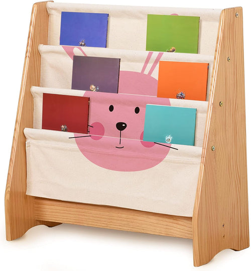100% Natural Pine Wood Kids 3 Tier Bookcase with Stationery Pocket L7426