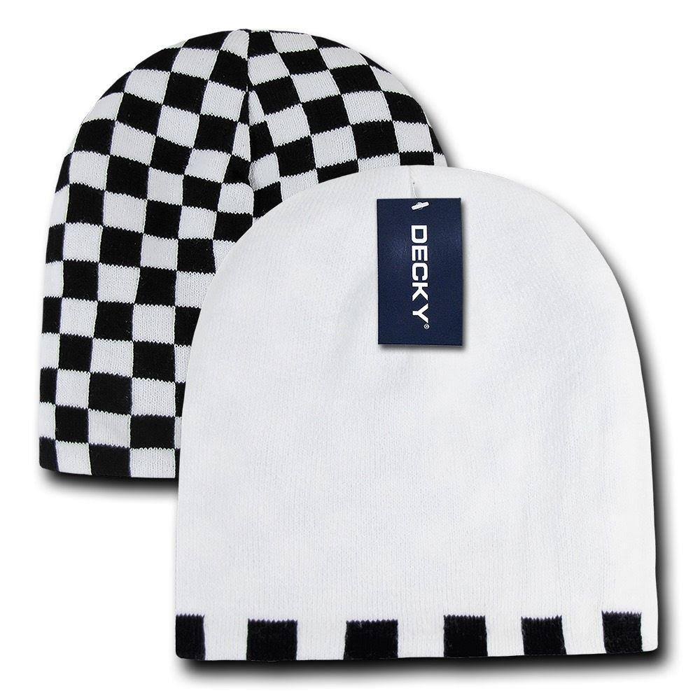 White Checkered Reversible Beanies D8311