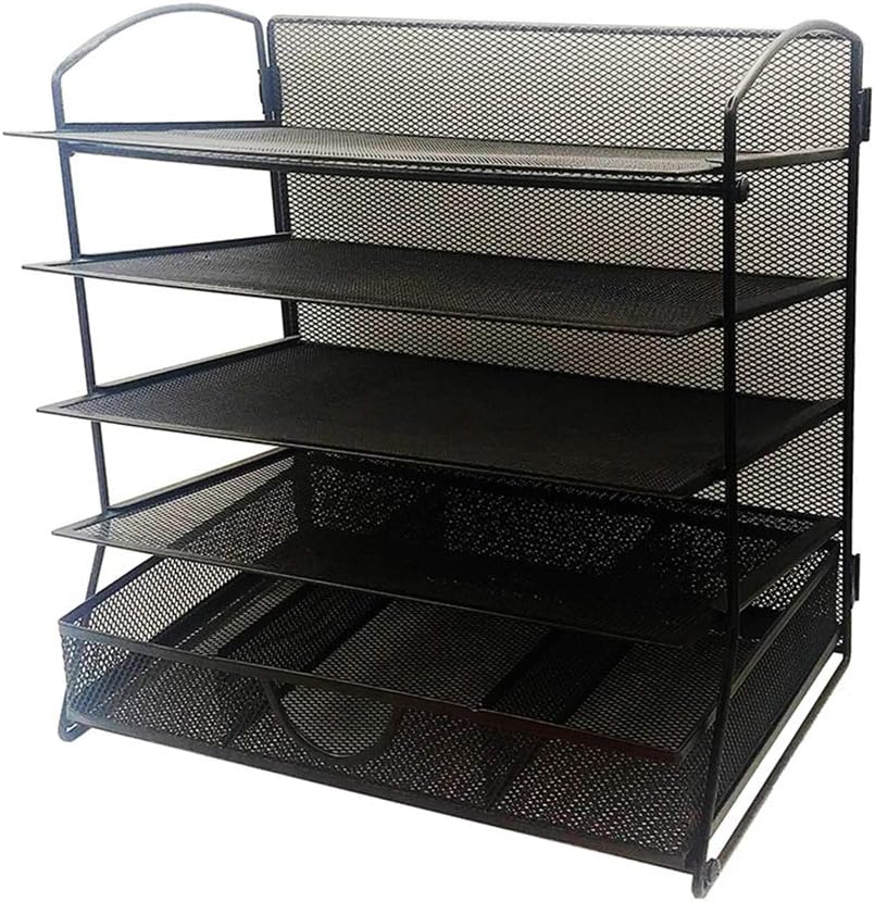 Black 5-Tier Mesh Desktop File Organizer with Drawer N489163