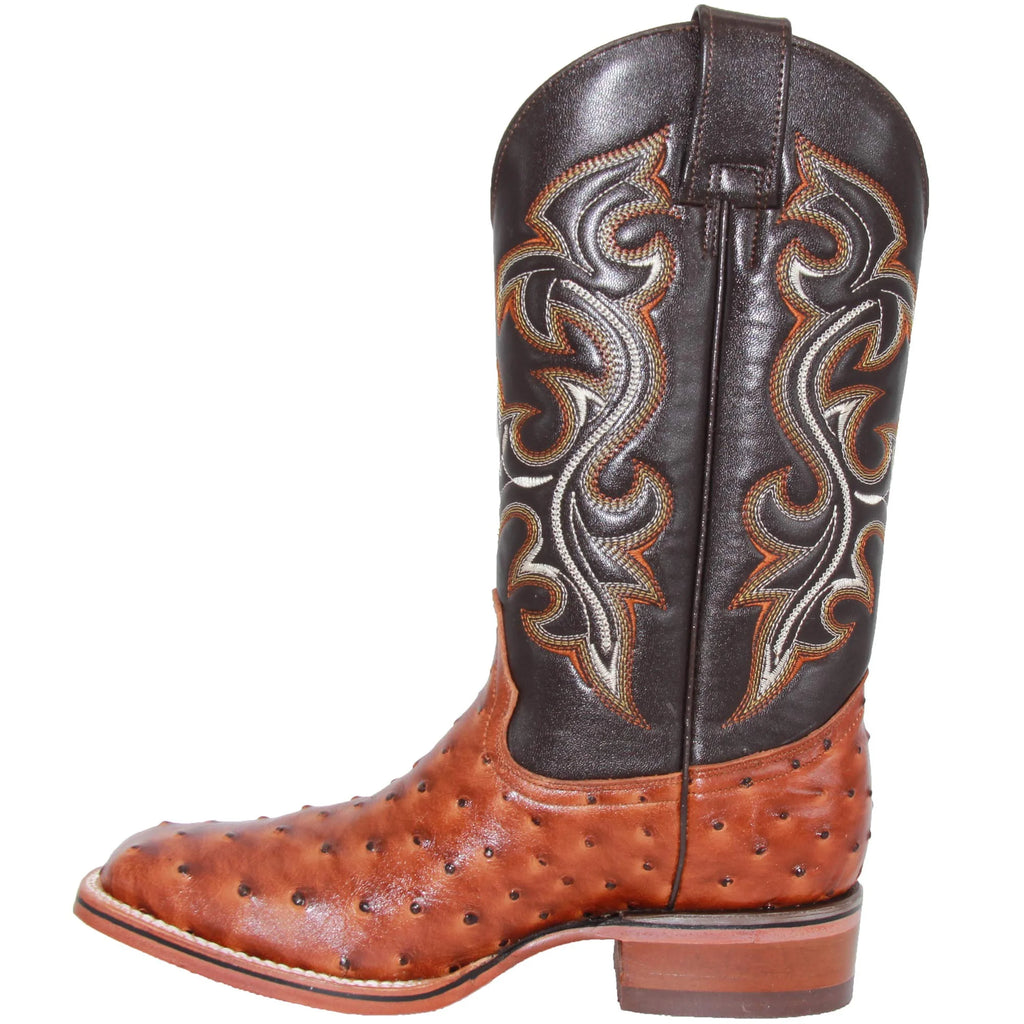 Men’s Genuine Leather Ostrich Print Square Toe Cowboy Boots V587