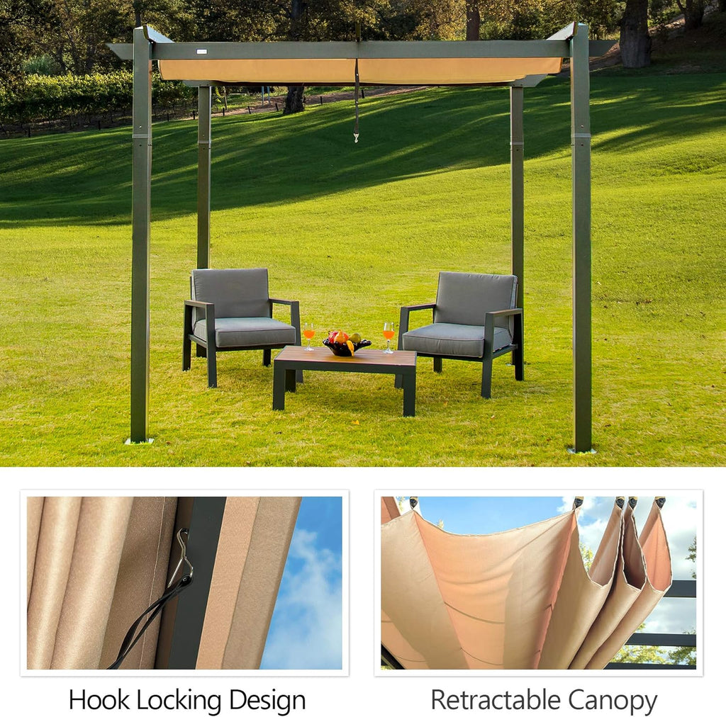Aluminum Retractable Pergola with Natural Wood Looking Finish B3010