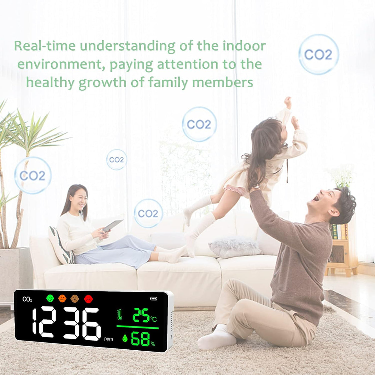 3-in-1 Air Quality Monitor Carbon Dioxide Detector Temperature Humidity Meter Q840487