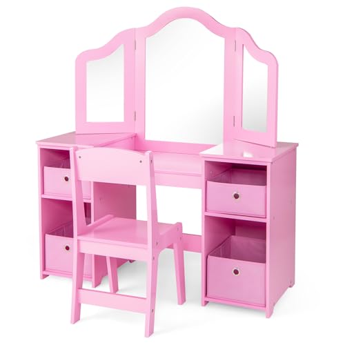 White Kids Vanity with Tri-fold Mirror N6296