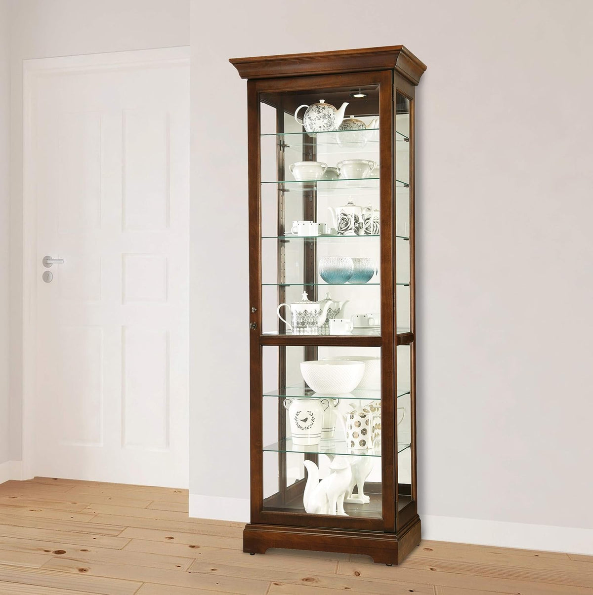 Cherry Bordeaux Seven Glass Shelves Curio Cabinet R11307