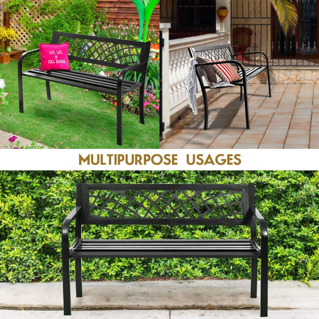 Black Cast Iron Frame Patio Garden Bench I7728