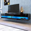 Black Wall Mounted TV Stand with LED Lights and Storage S915723