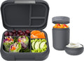 Dark Gray Bento-Style Lunch Box Set With Reusable Snack Cup W2463