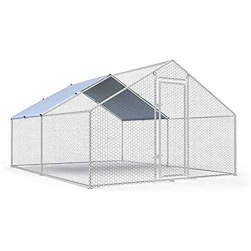 Large Metal Chicken Coop Walk-in Poultry Cage Chicken Run Pen Dog Kennel Duck House with Waterproof and Anti-Ultraviolet Cover B71894