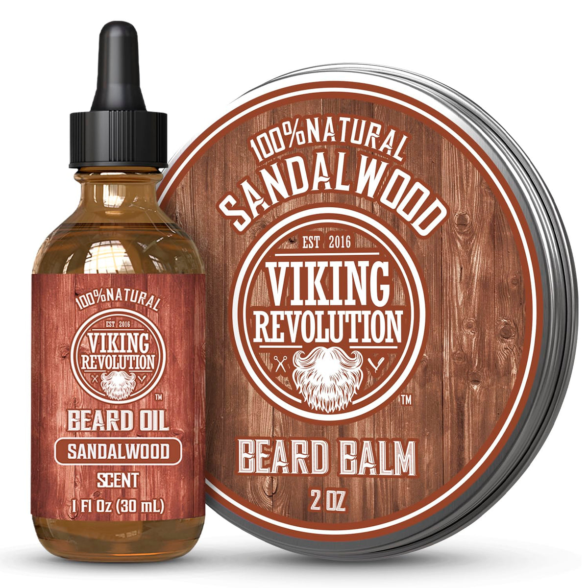 Sandalwood Beard Balm and Beard Oil Bundle with Argan and Jojoba Oils Y67489