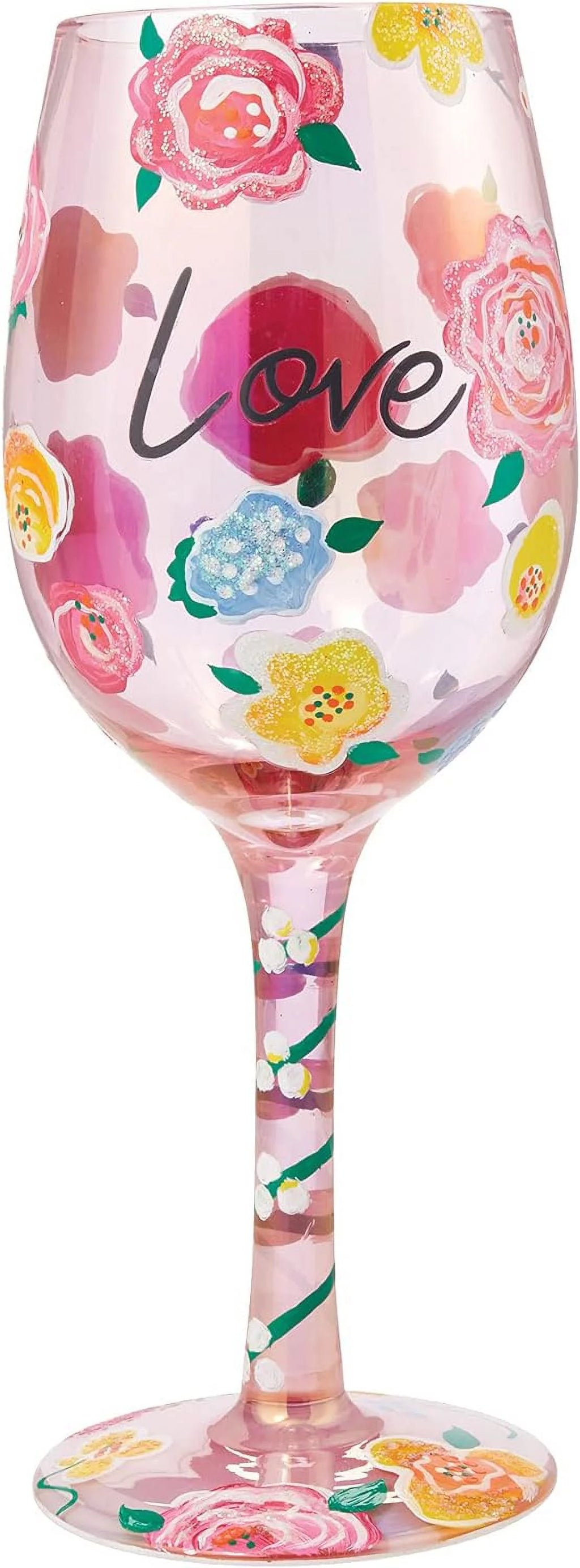 Floral Hand-Painted Artisan Wine Glass J67060