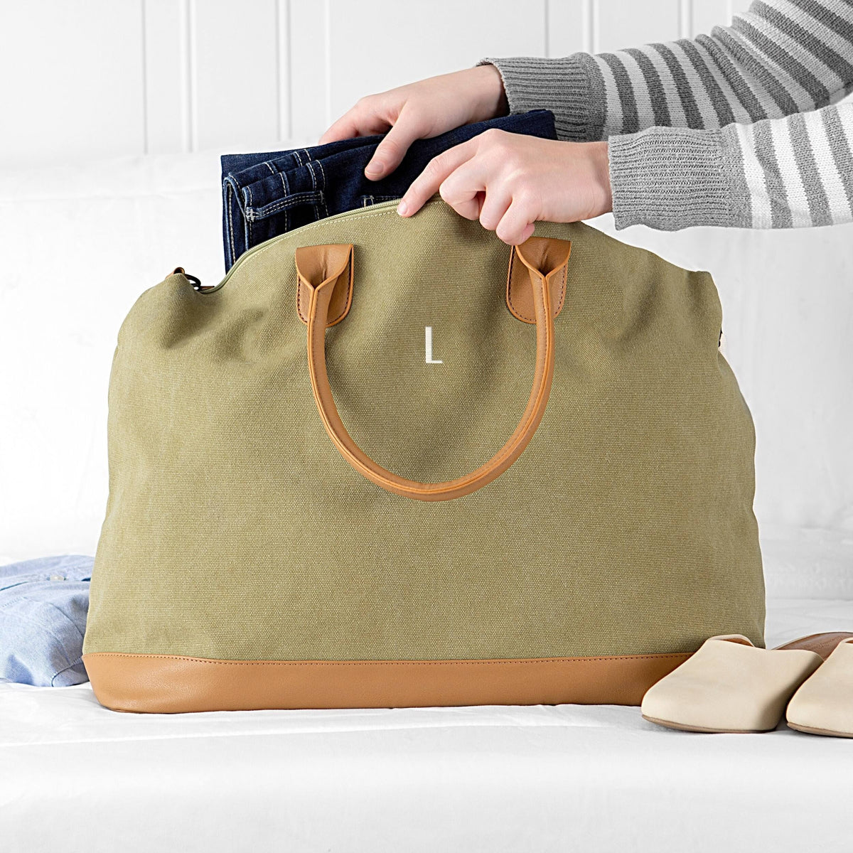Green Washed Canvas Weekender Y29154