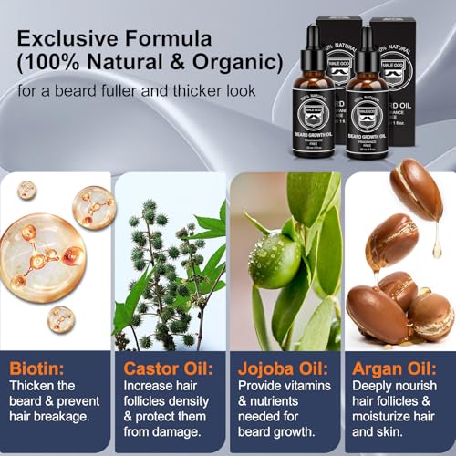 Beard Growth Kit with Beard Growth Oil (2 Packs), Beard Balm, Beard Comb D803