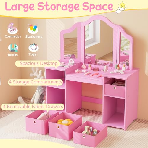 White Kids Vanity with Tri-fold Mirror N6296
