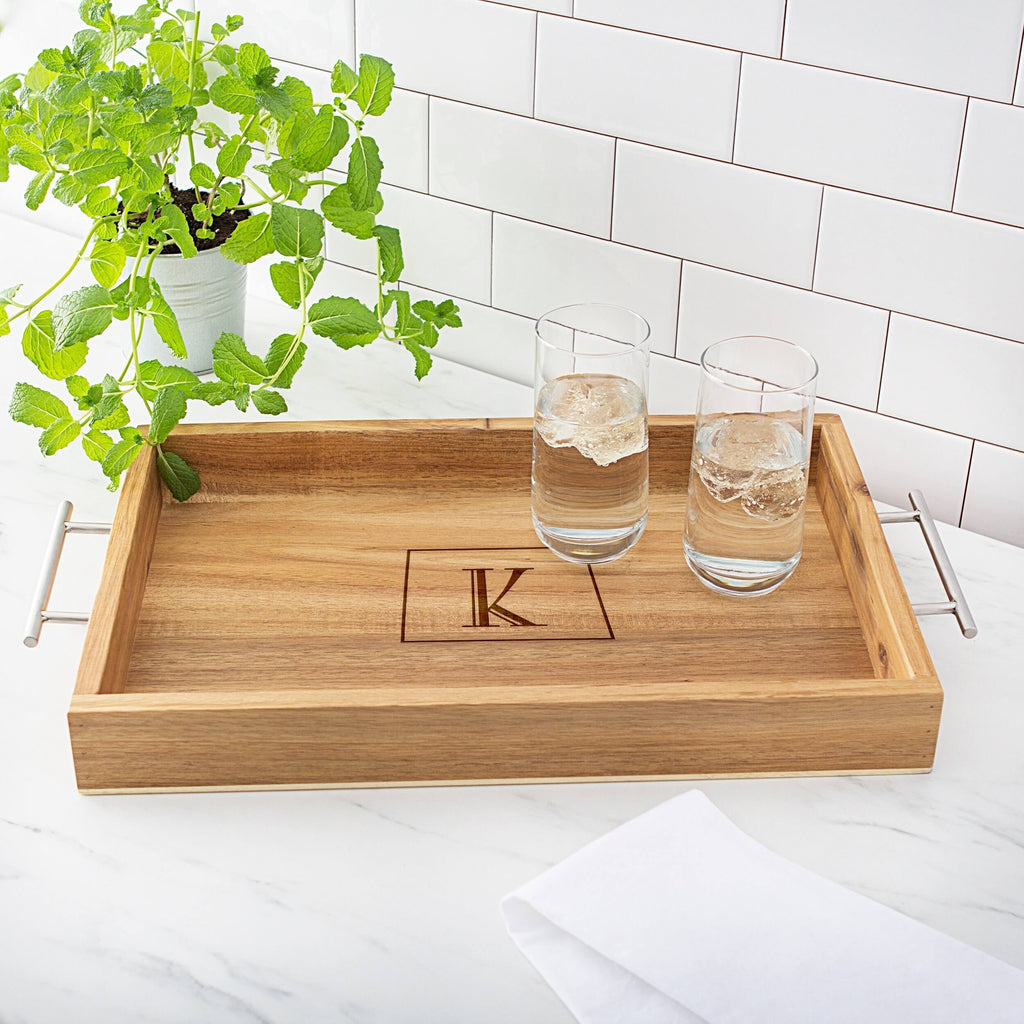 Acacia Tray with Metal Handles V8037