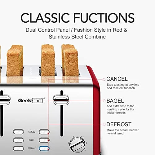 4 Slice Extra Wide Slots Stainless Steel Toaster X7292