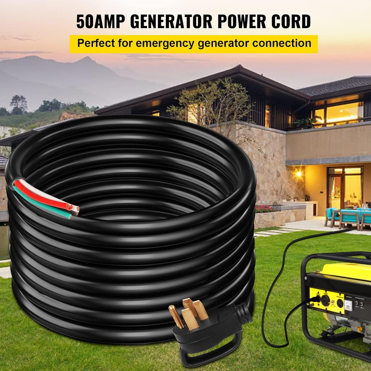 30Ft 50Amp 6 Gauge STW 6/3+8/1 Generator Extension Cord R815