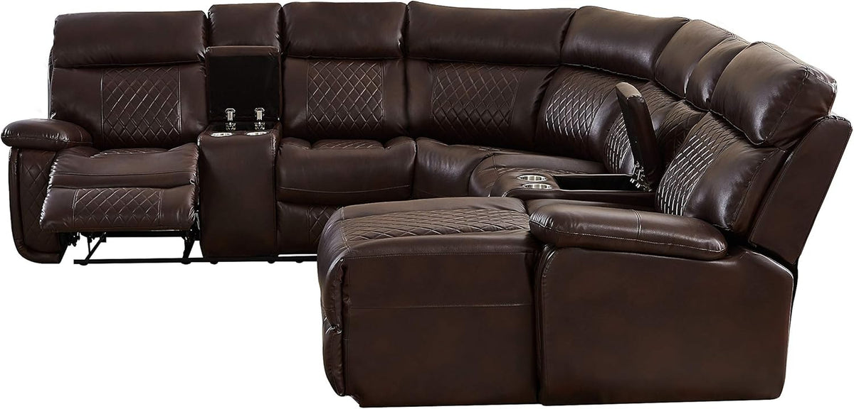 Brown PU Leather L Shape Reclining Sectional Sofa Y755137