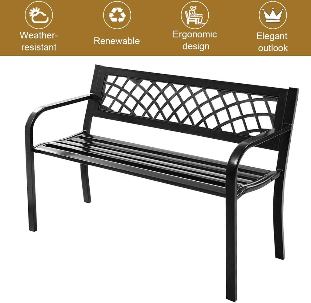 Black Cast Iron Frame Patio Garden Bench I7728