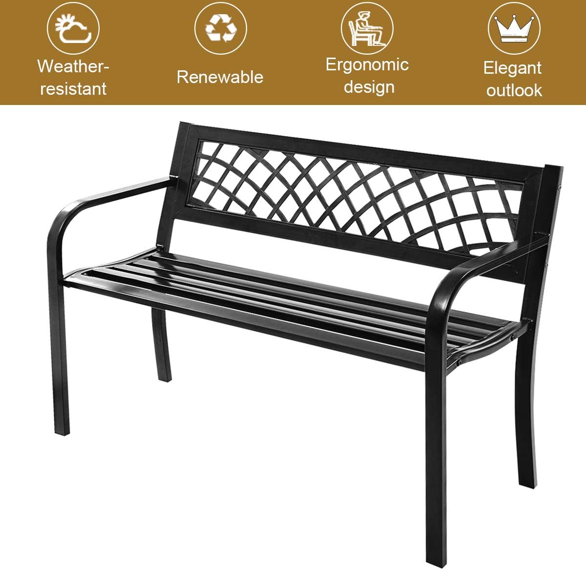 Black Cast Iron Frame Patio Garden Bench I7728