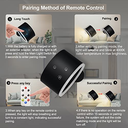 LED Wall Sconces with Rechargeable Battery Operated Dim 3 Brightness Removable Charging 360° Rotate Magnetic Ball Cordless Wall Light H9713