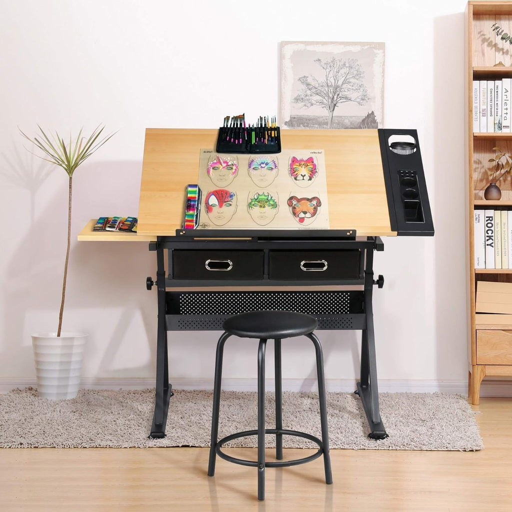 Height Adjustable Drafting Table with Tilting Tabletop and Storage Drawers G541