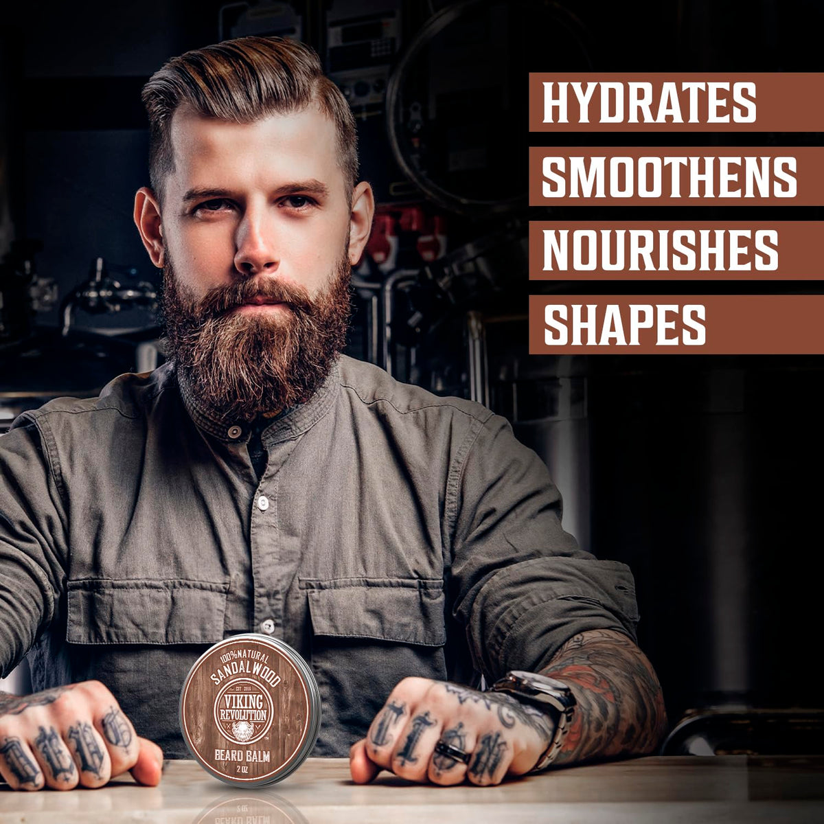Sandalwood Beard Balm and Beard Oil Bundle with Argan and Jojoba Oils Y67489