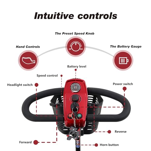 Red Foldable Electric Mobility Scooter with Basket E449