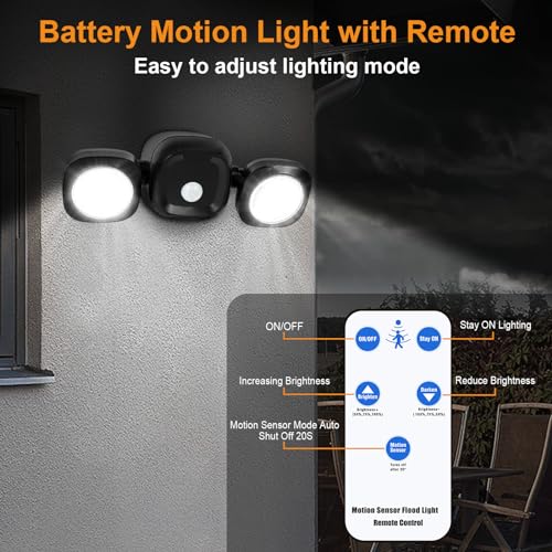 White Battery-Operated Motion Sensor LED Flood Light, 5500K Daylight, IP65 Waterproof Z559
