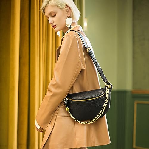 Genuine Leather Waist Packs with Chain Straps Y538941