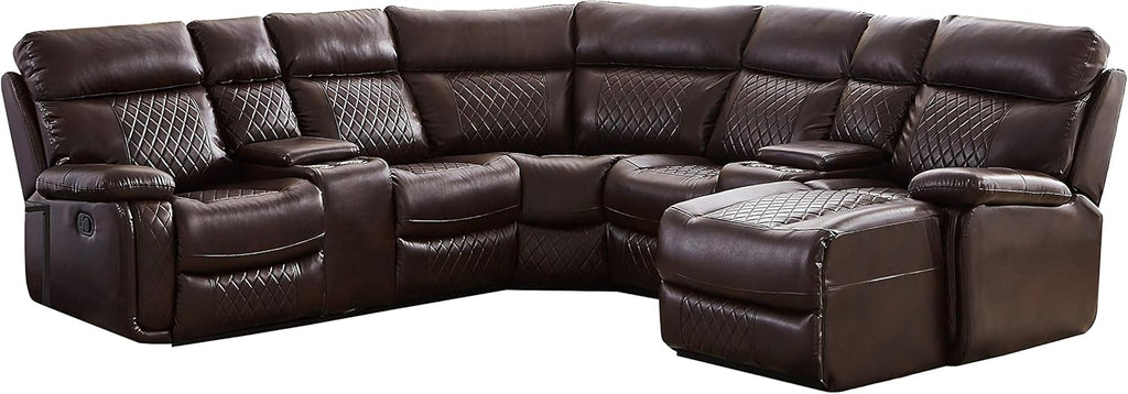 Brown PU Leather L Shape Reclining Sectional Sofa Y755137