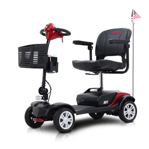 Red Foldable Electric Mobility Scooter with Basket E449