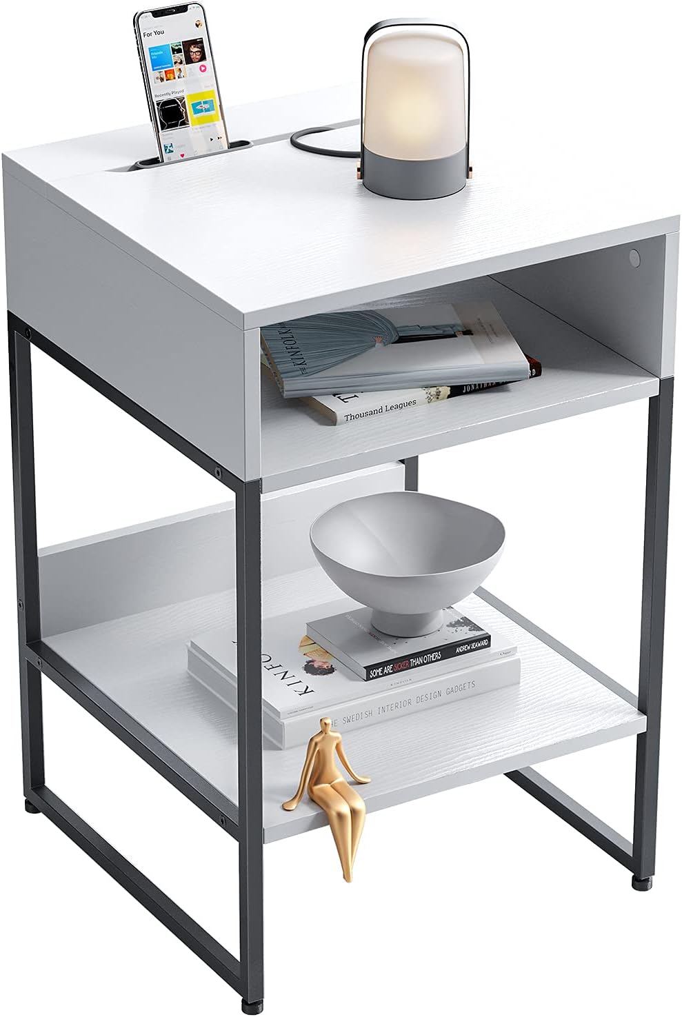 Fir Brown Side Table with Storage Compartment Y66456