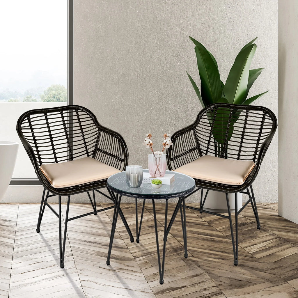 3 Piece PE Rattan Wicker Bistro Set with Cushions G318214