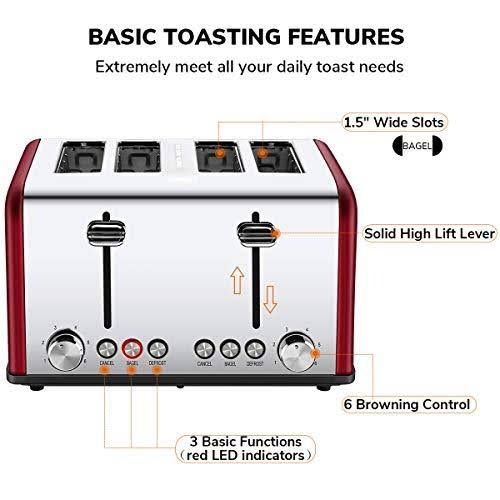 Red 4 Slice Stainless Steel Toaster K4493