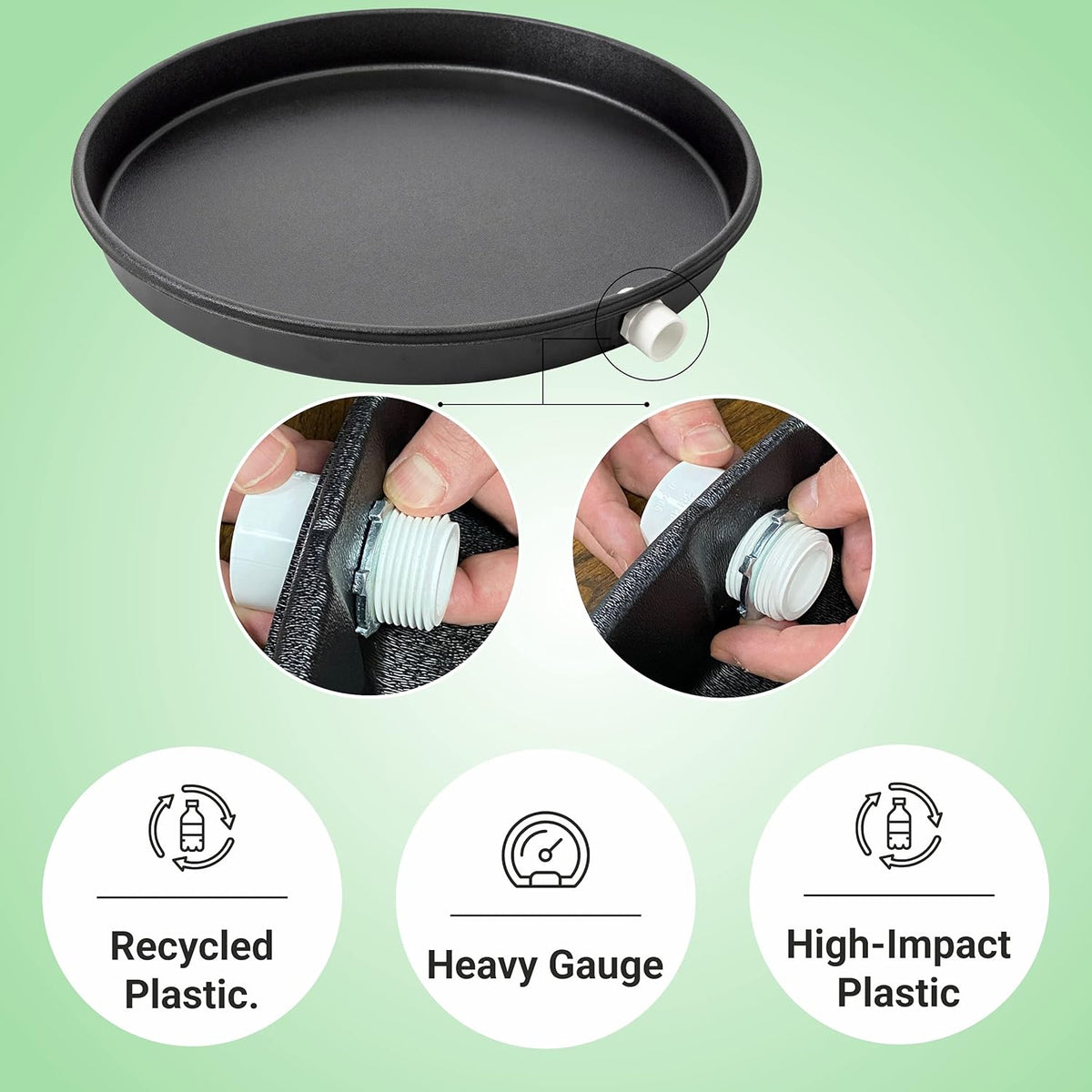 30 Round Black Water Heater Drain Pan with 1 Drain Adapter Fitting I3672