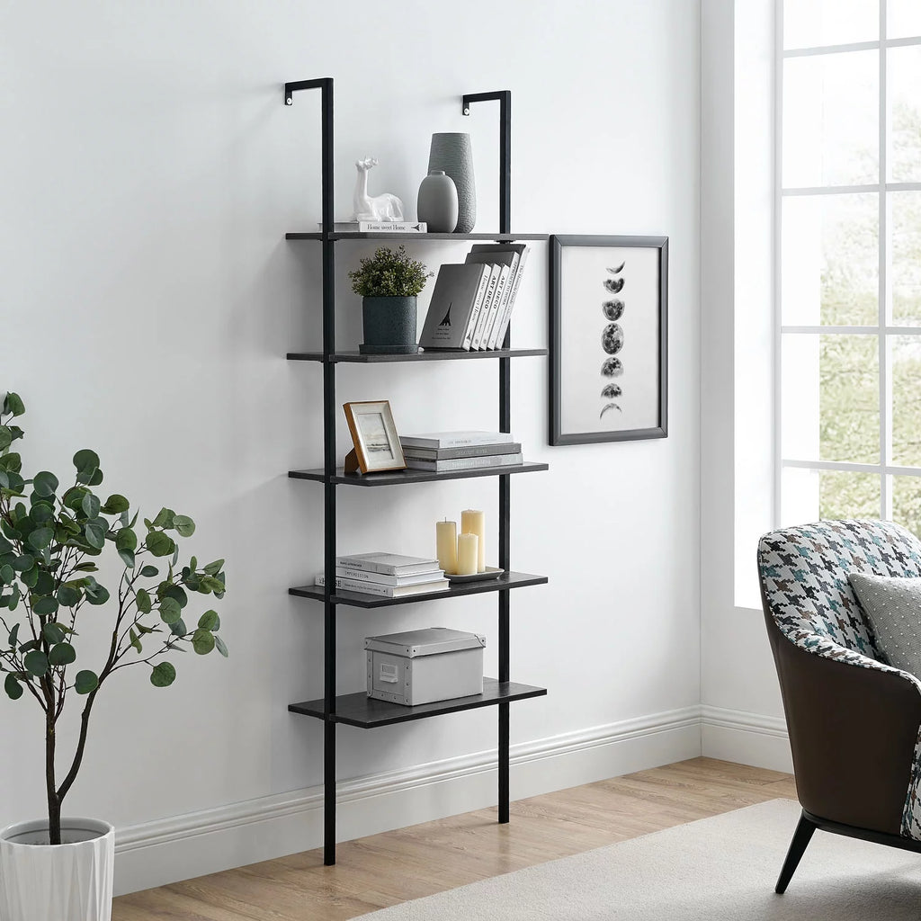 5 Tier Black Wall Mount Bookshelf Z717058