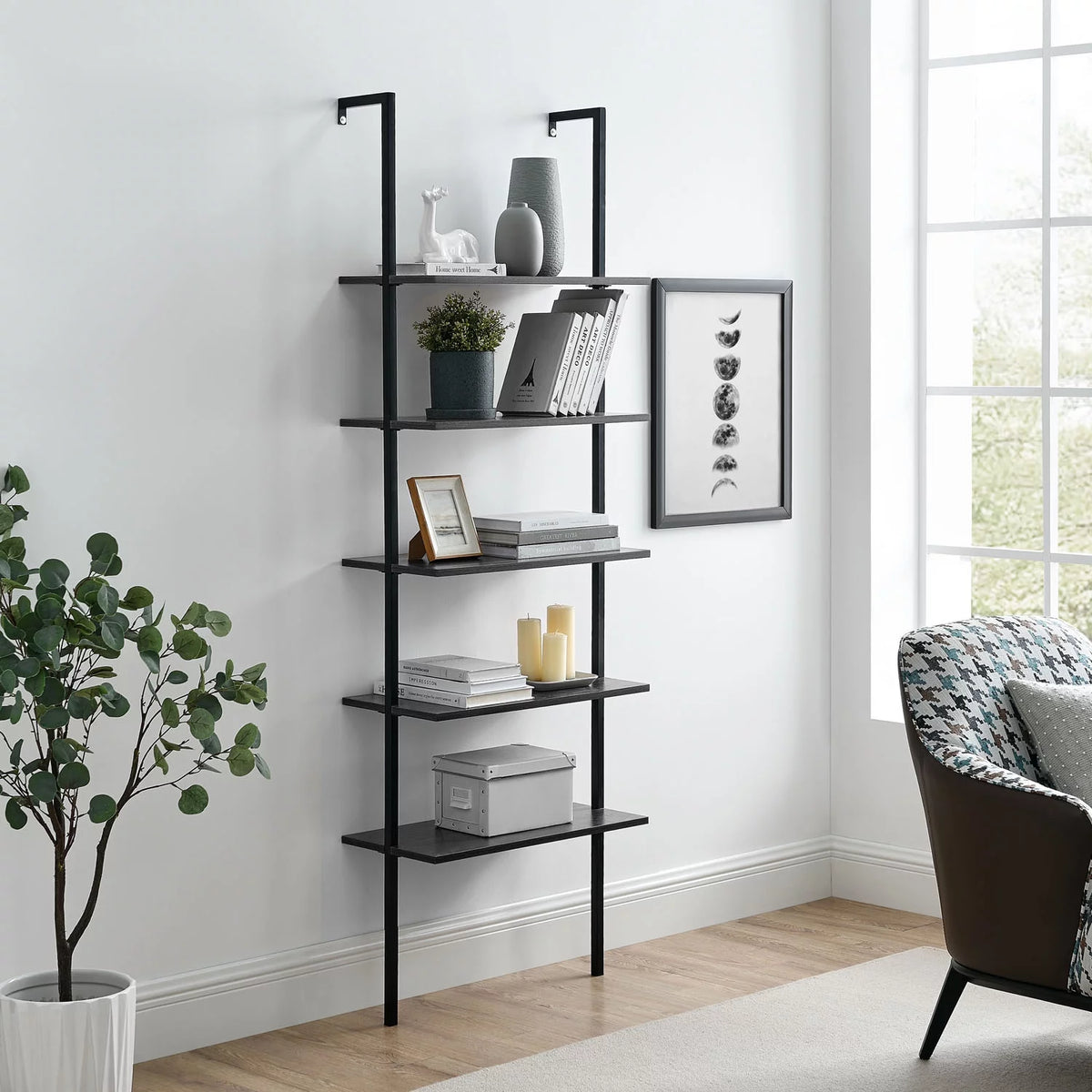 5 Tier Black Wall Mount Bookshelf Z717058