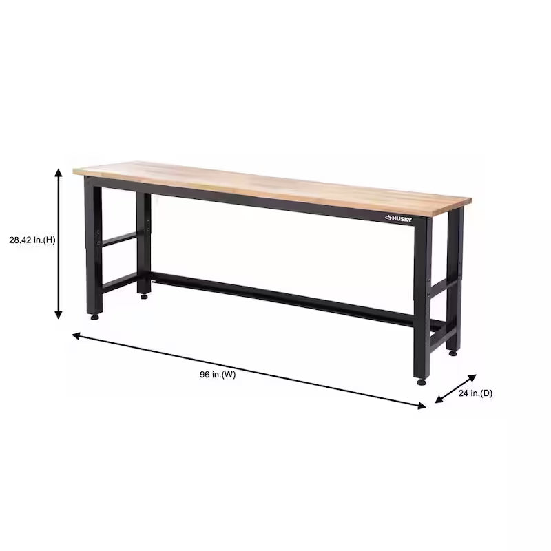 8 ft. Adjustable Height Solid Wood Top Workbench in Black B3355