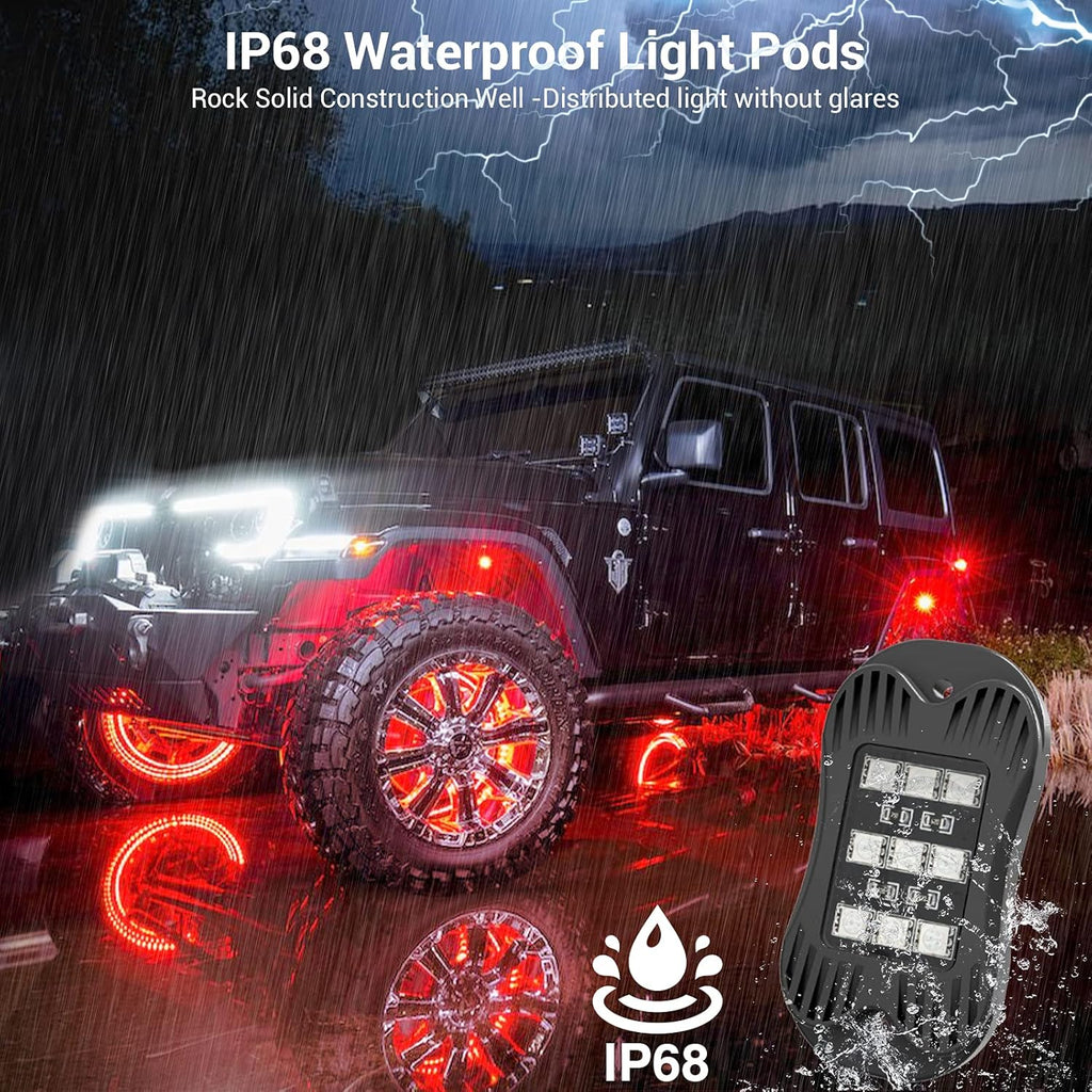 RGB Led Rock Lights for Trucks Exterior, 6 Pods, Waterproof, Pack of 2 D530