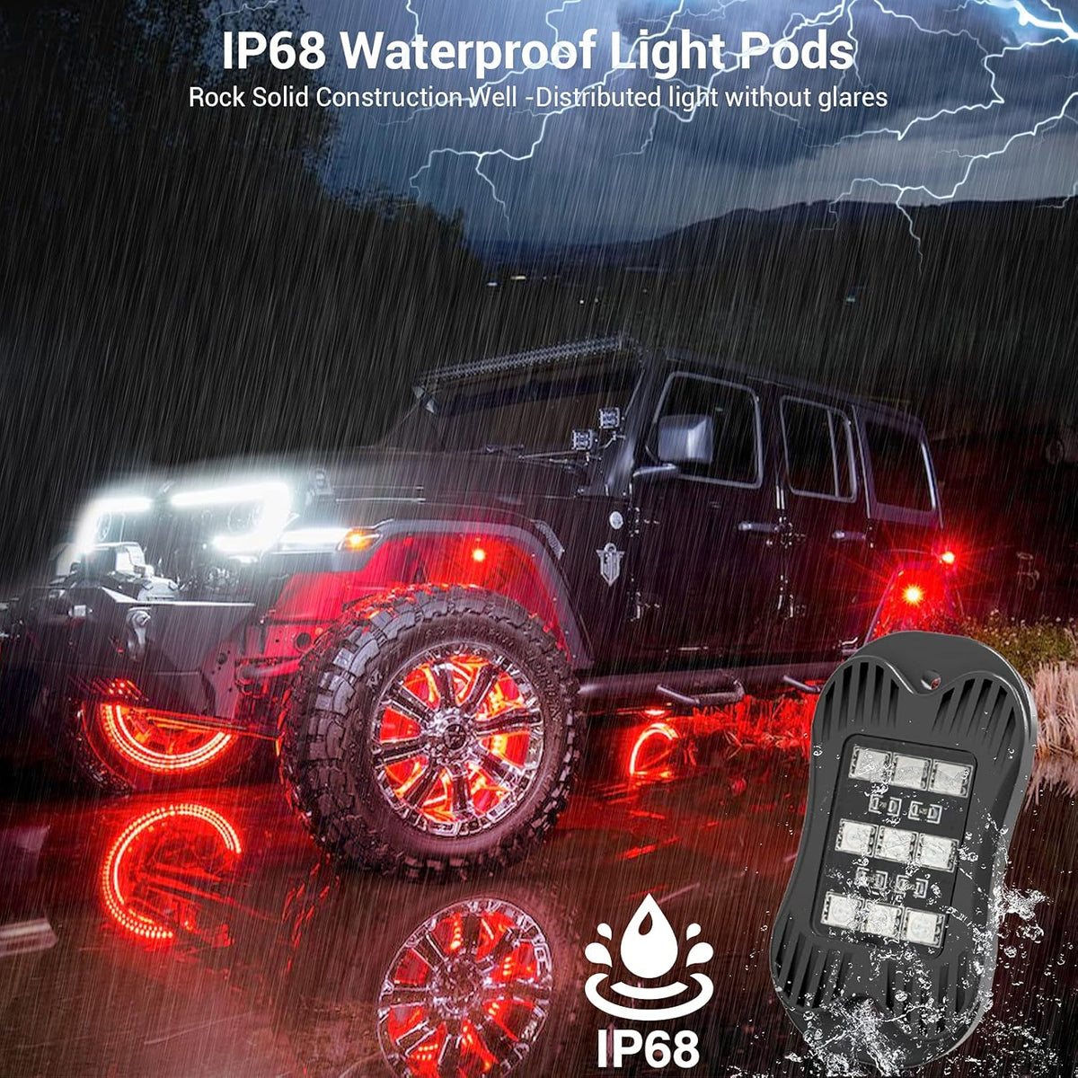 RGB Led Rock Lights for Trucks Exterior, 6 Pods, Waterproof, Pack of 2 D530