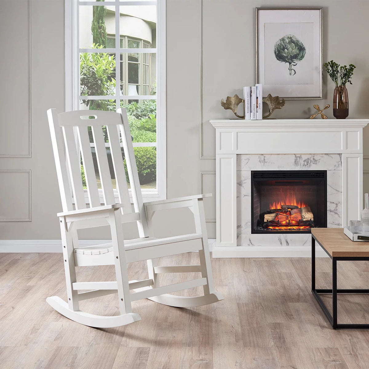 White Poly Lumber Rocking Chair with High Back J745038
