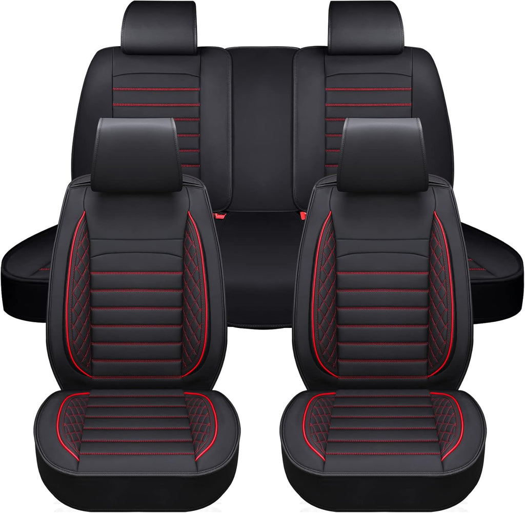 Black Leather Non-Slip Car Seat Covers Full Set H538193