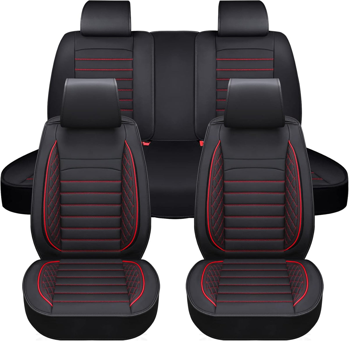 Black Leather Non-Slip Car Seat Covers Full Set H538193