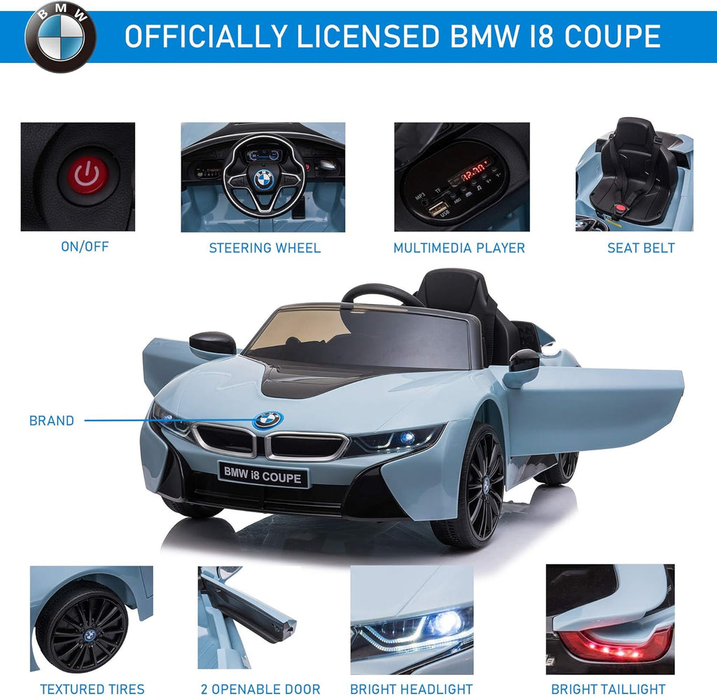 Blue BMW I8 Coupe Electric Kids Ride-On Car 6V Battery Powered Toy with Remote Control D9379
