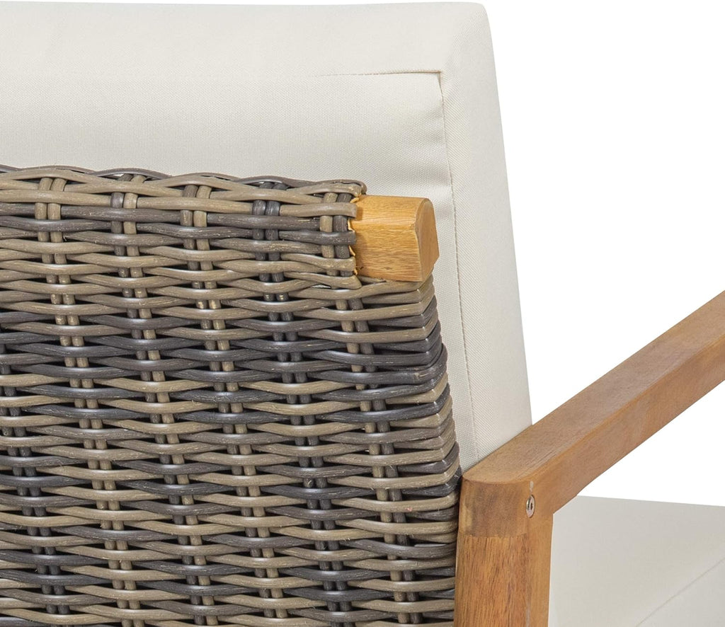 Outdoor 4 Seater Acacia Wood Chat Set with Wicker Accents D6774