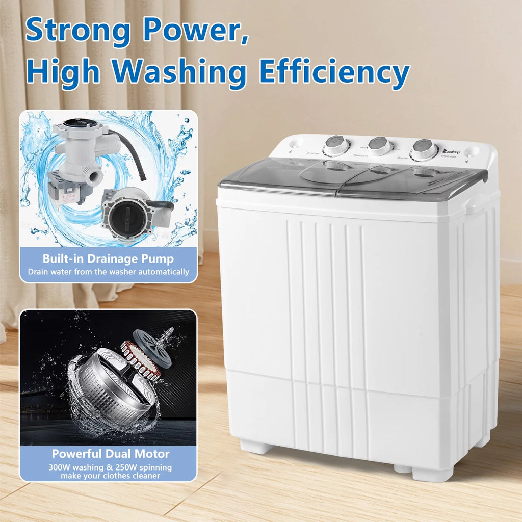 20LBS Portable Compact Twin Tub Washing Machine Washer Dryer, Gray Y372