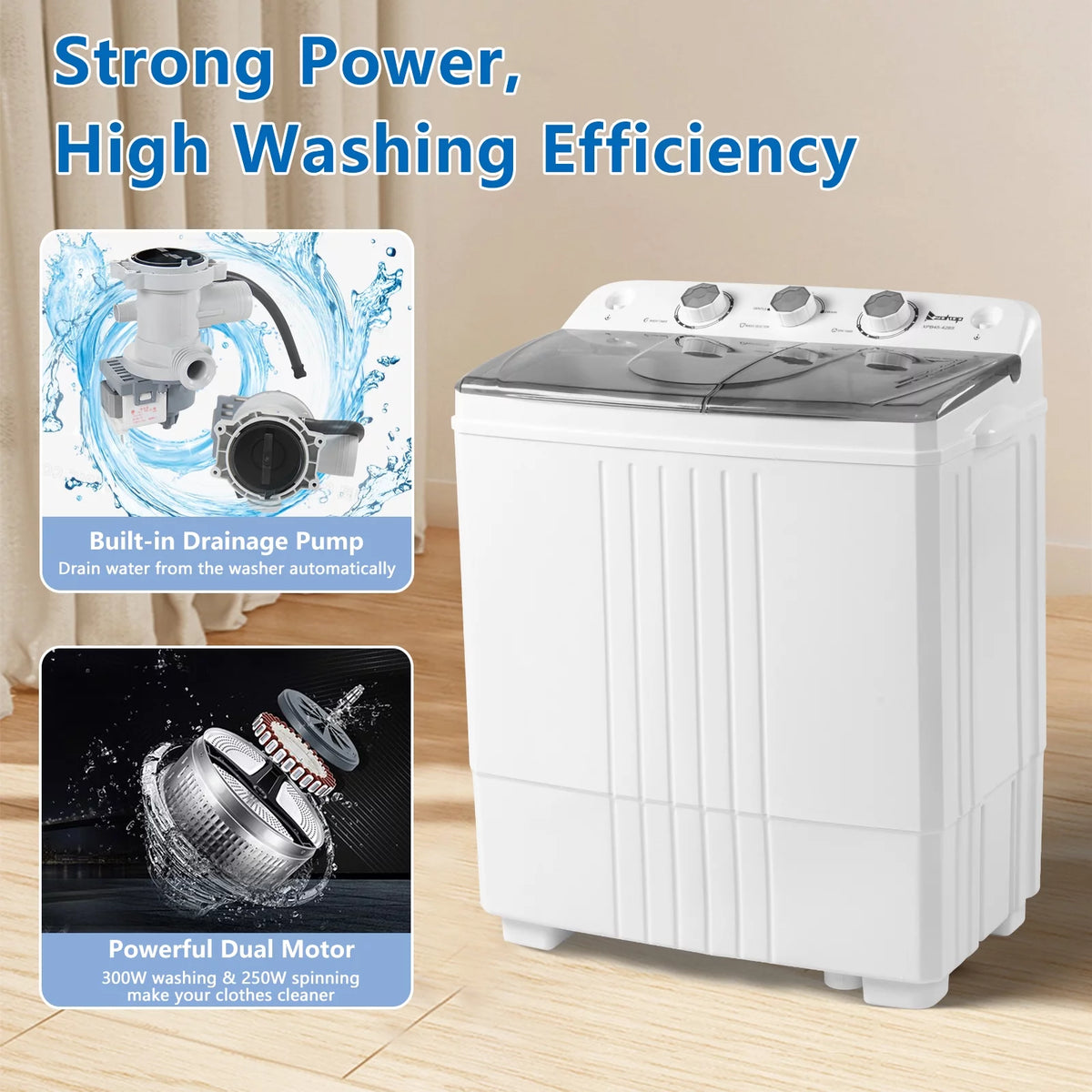 20LBS Portable Compact Twin Tub Washing Machine Washer Dryer, Gray Y372