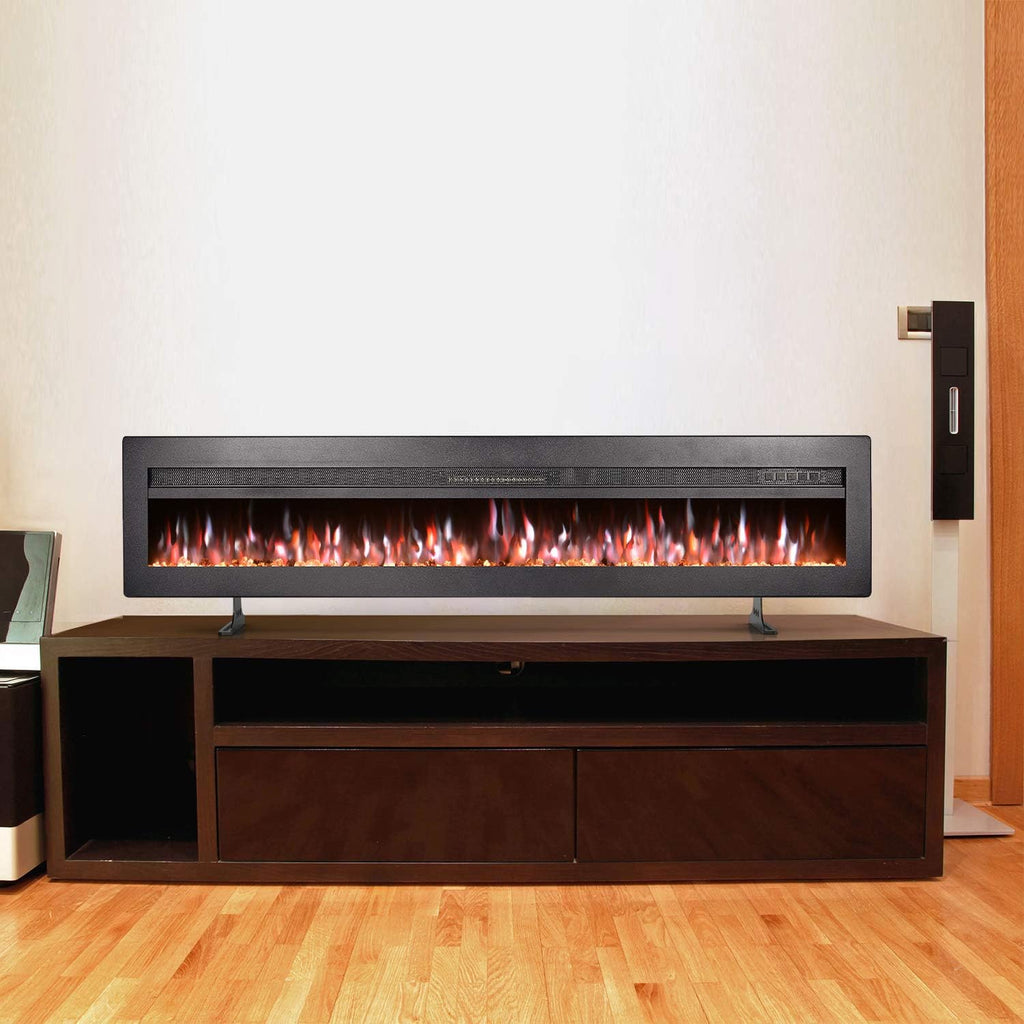 Black 60 Inch Wall Recessed Electric Fireplace with Remote M69644